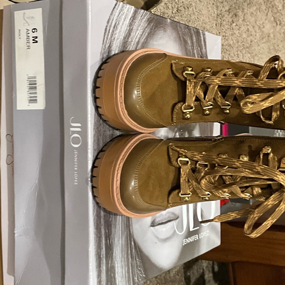 Jennifer Lopez Tan Lace-Up Boots